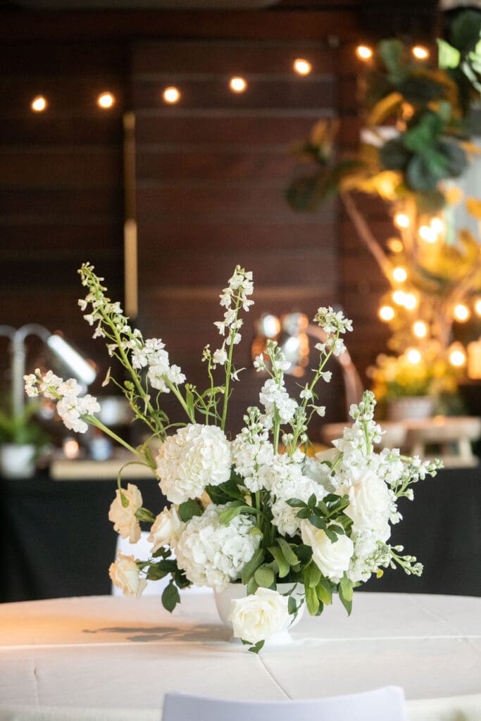 White & green floral compote at the Grove 