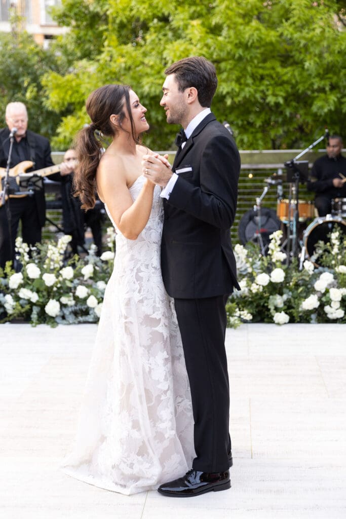 Bride and groom having their first dance at The Grove Houston wedding.