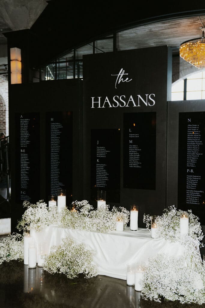 modern-astorian-wedding-custom-black-seating-chart-babys-breath-florals