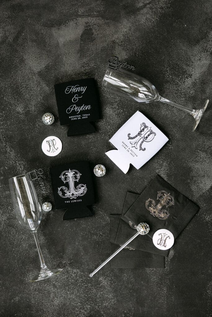 Corinthian-Houston-black-white-wedding-disco-balls