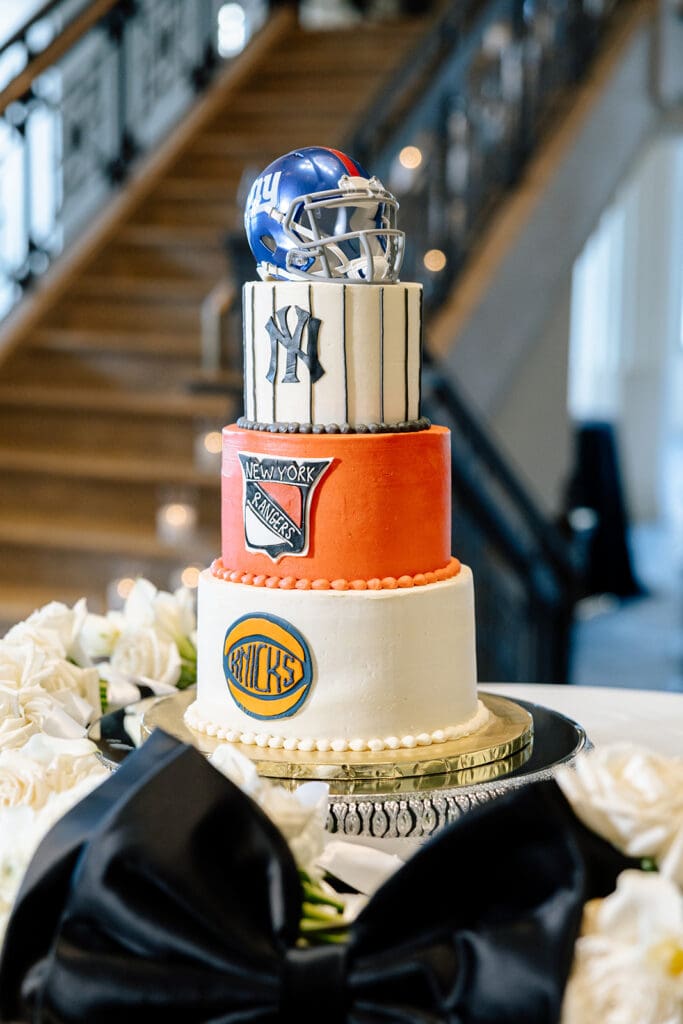 Corinthian-Houston-black-white-wedding-custom-grooms-cake-new-york-sports-team-cake